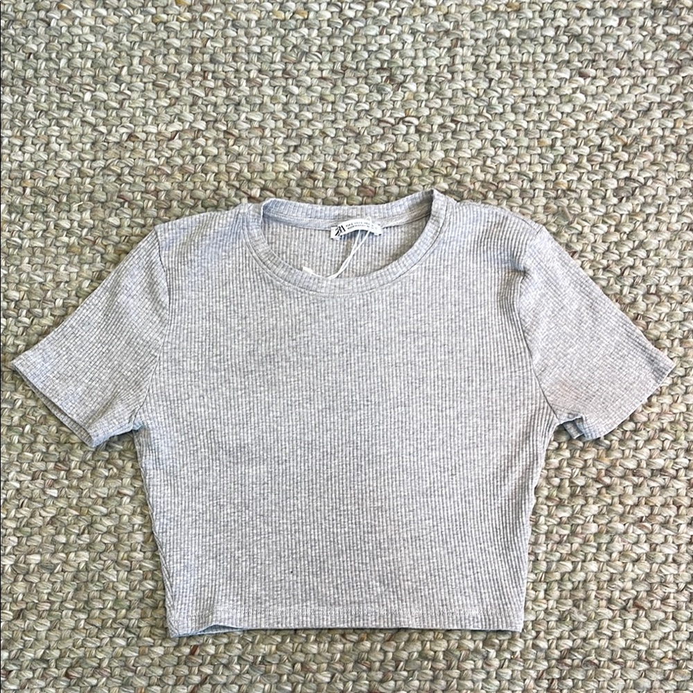 Zara Gray Ribbed Women's Crop Top Size L